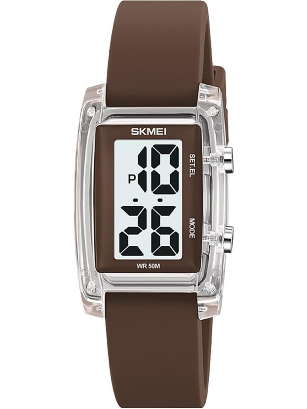 Unisex Brown Digital Big Numbers LED Sport Casual Silicone Strap Wrist Watch